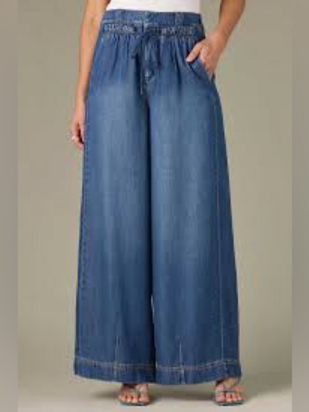 Wit & Wisdom NWT Ultra Skyrise Drawstring Wide Leg Jeans Sz Large